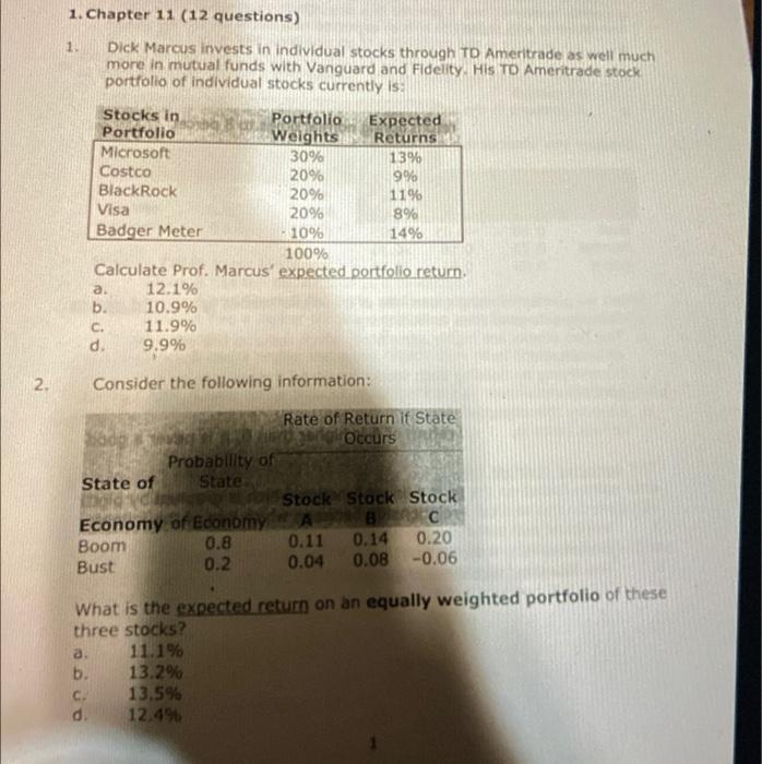  1. Chapter 11 (12 questions) 1 Dick Marcus invests in individual