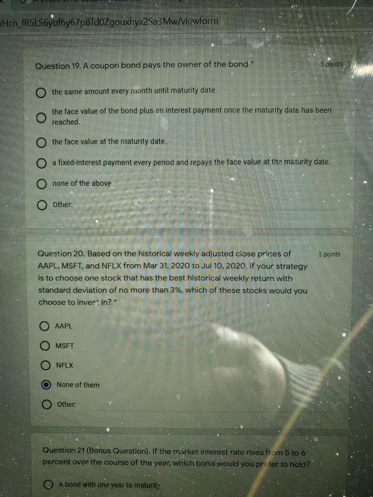 Chapter 3) A $1000 zero-coupon pond with five years to maturity if