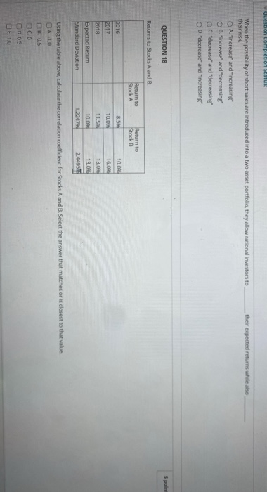  Question completion Status: their expected returns while also When the possibility