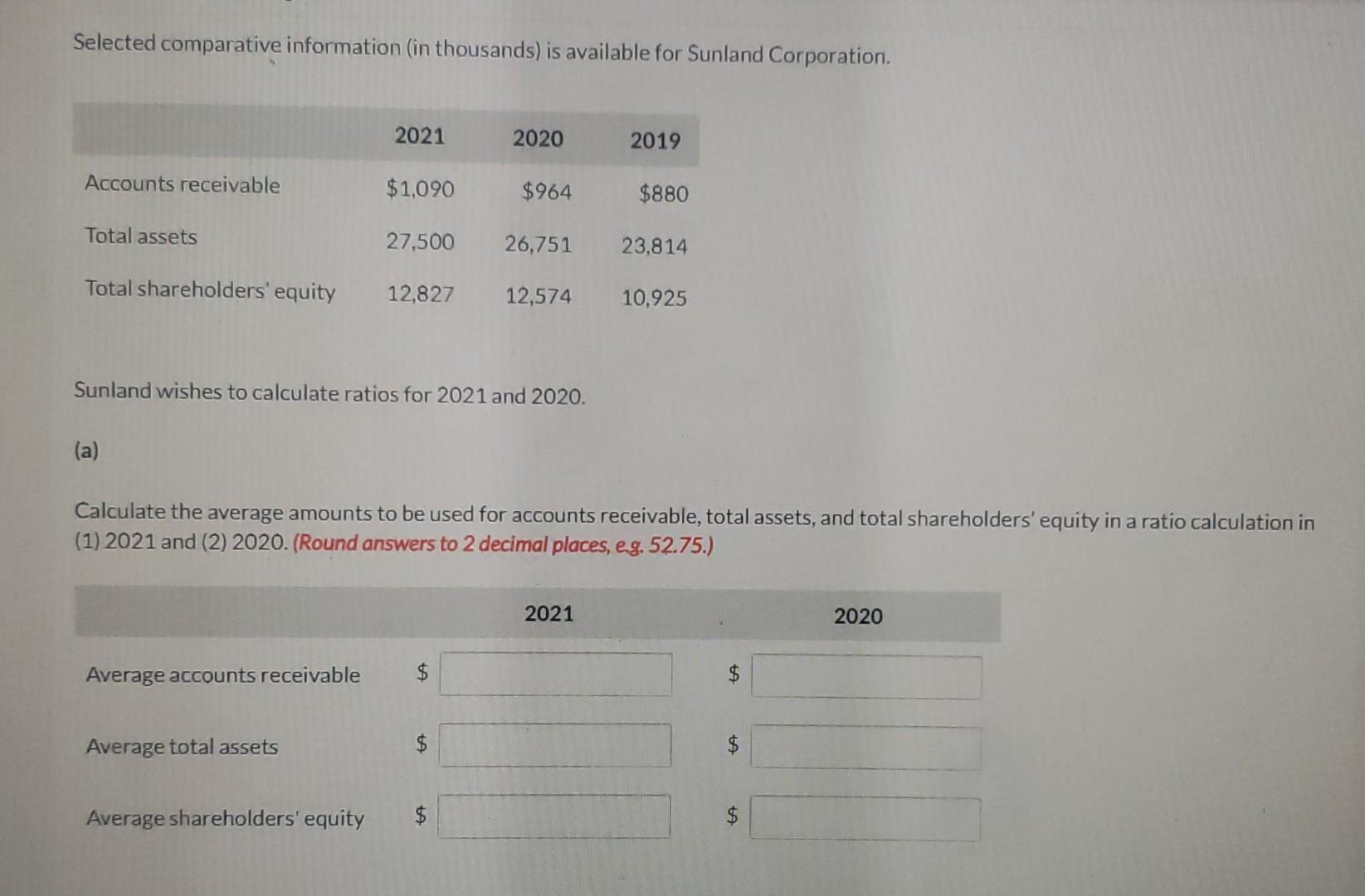  please answer fast Selected comparative information (in thousands) is available for