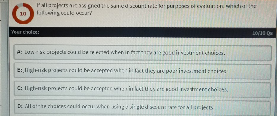If all projects are assigned the same discount rate for purposes