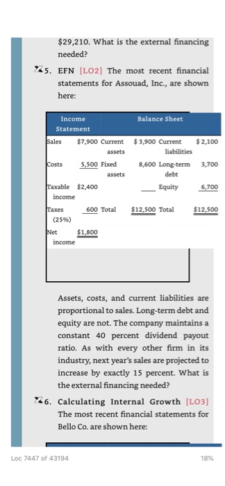  $29,210. What is the external financing needed? X5. EFN [LO2] The