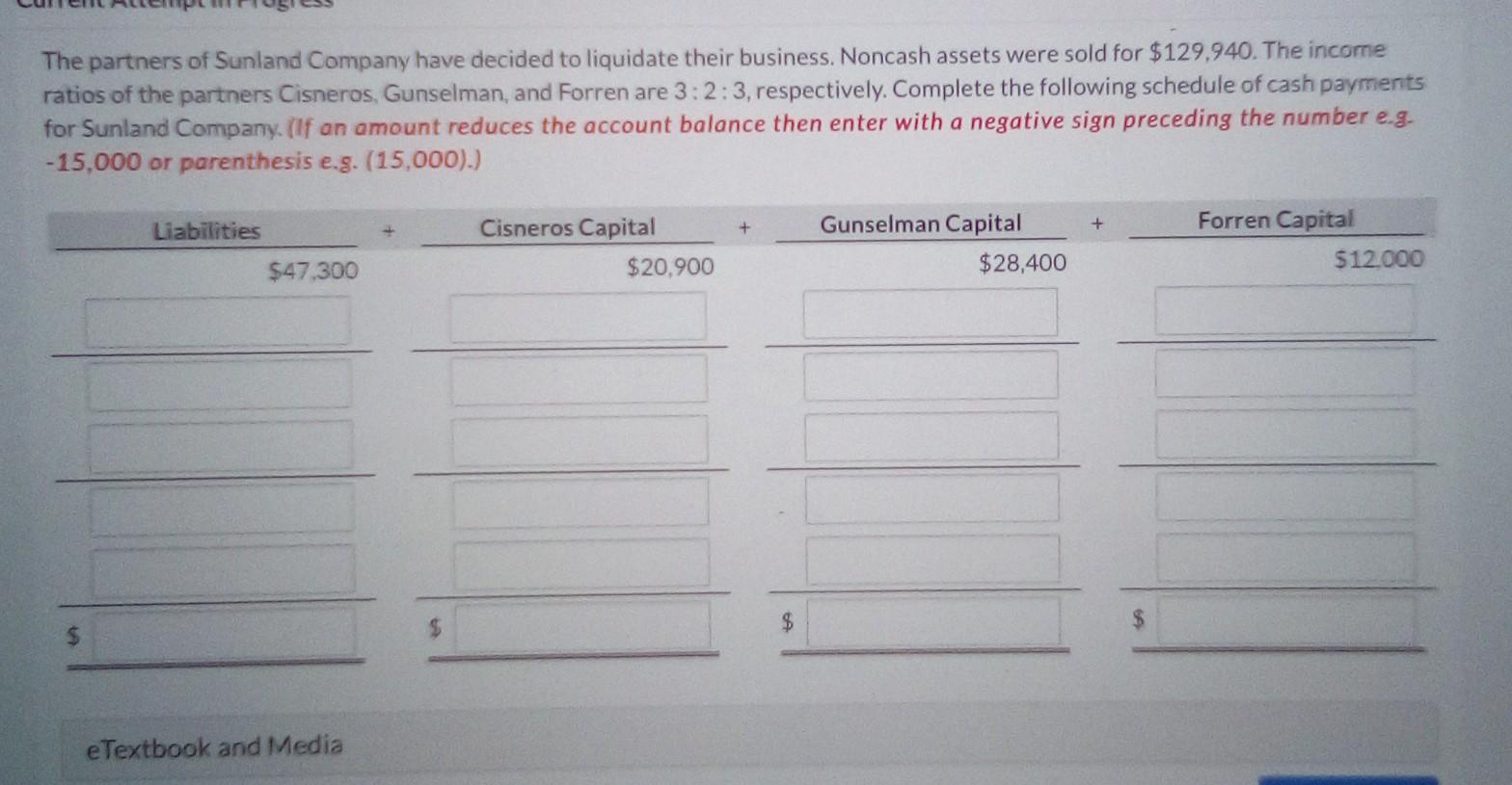 The partners of Sunland Company have decided to liquidate their business. Noncash