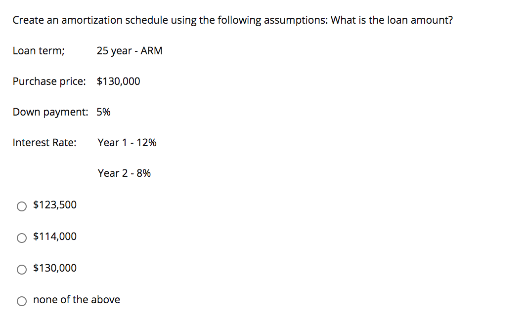  Create an amortization schedule using the following assumptions: What is the