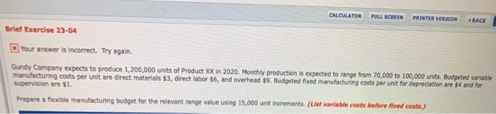 gundy company CALCULATOR FULL SCREEN PRINTER VERSION HACK Brief Exercise 23-04 Your