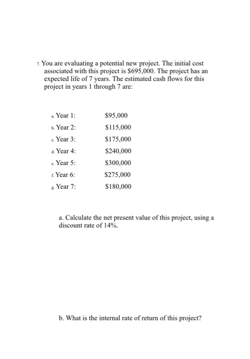 part B 7. You are evaluating a potential new project. The initial