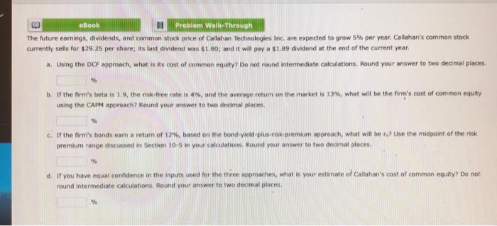 eBook M Problem Walk-Through The future comings, dividends, and common stock