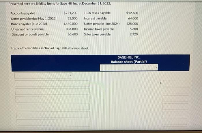  Presented here are liability items for Sage Hill Inc at December