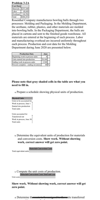 you need to fill in. a. Prepare a schedule showing physical units