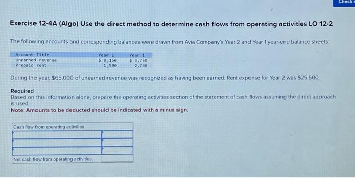 12-4 Use the direct line method to determine cash flows from operating