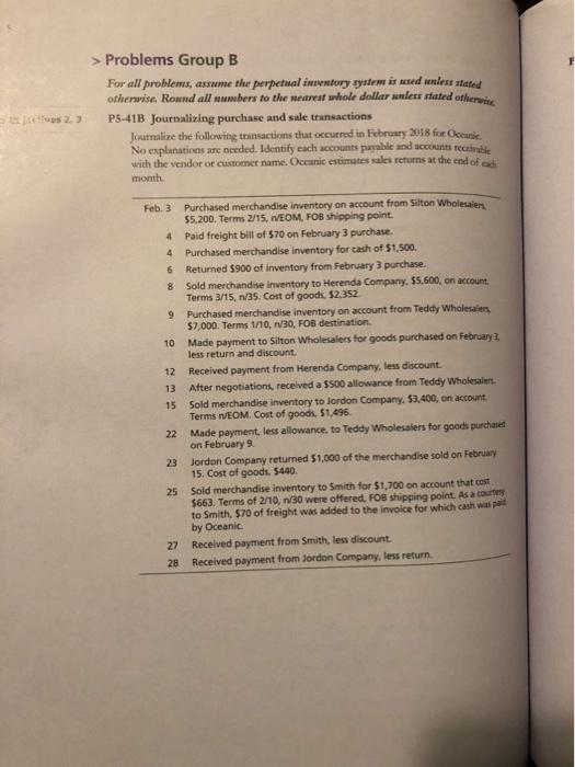  > Problems Group B For all problems, assume the perpetual inventory