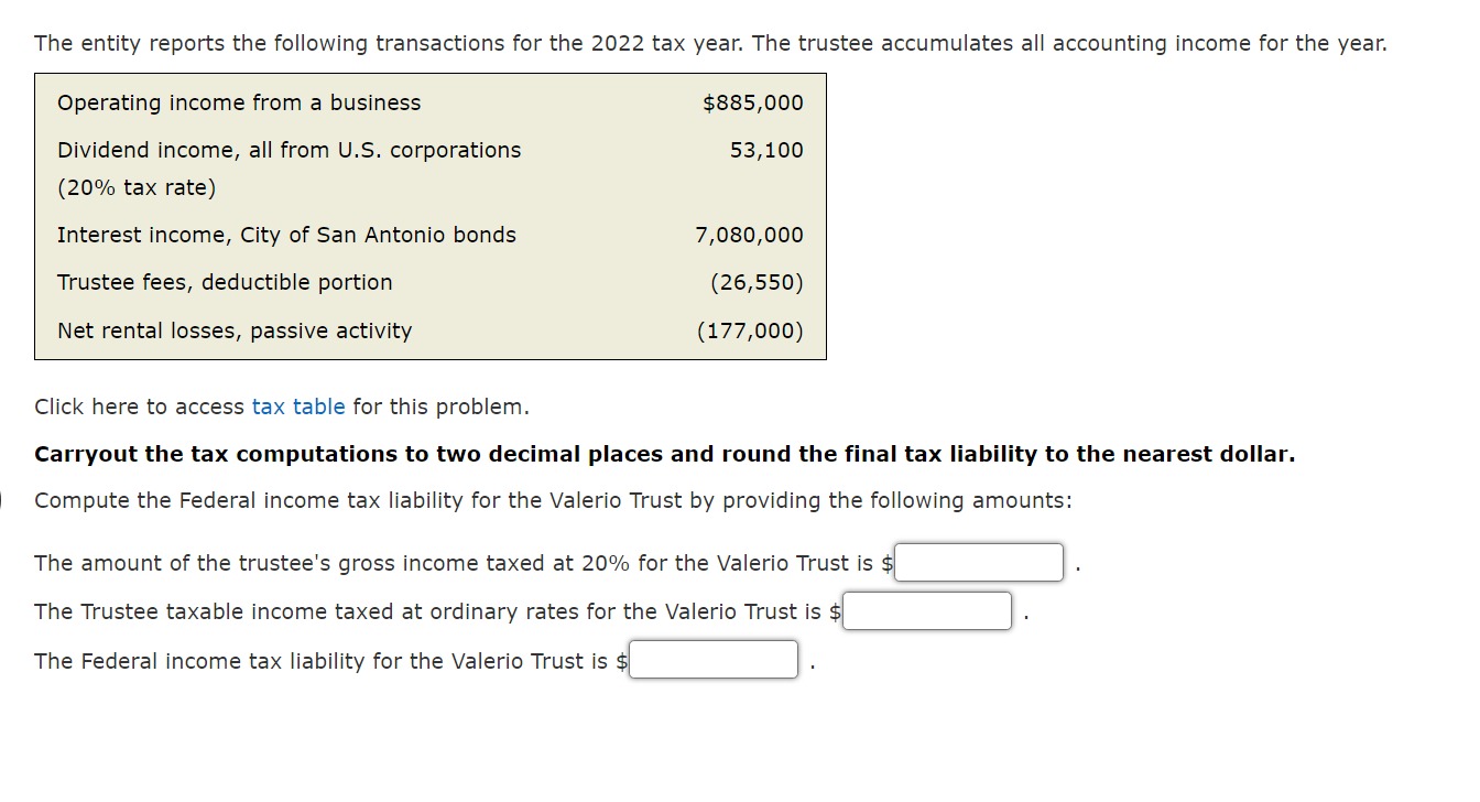 Click here to access tax table for this problem. Carryout the