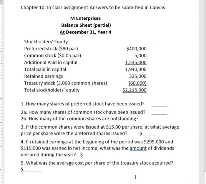 answer asap please Chapter 10: In class assignment-Answers to be submitted in