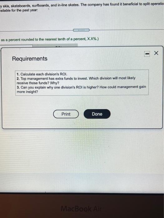 following divisional information is available for the past year: (Click the icon