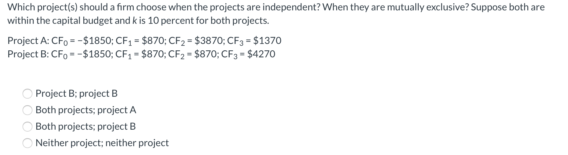 Which project(s) should a firm choose when the projects are independent?