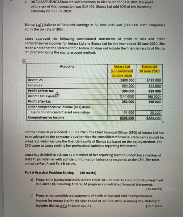on the financial reporting issues below. a) The impact of change to