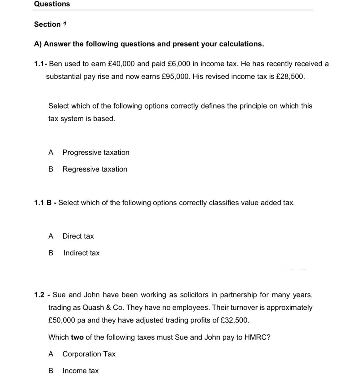 Questions Section 1 A) Answer the following questions and present your