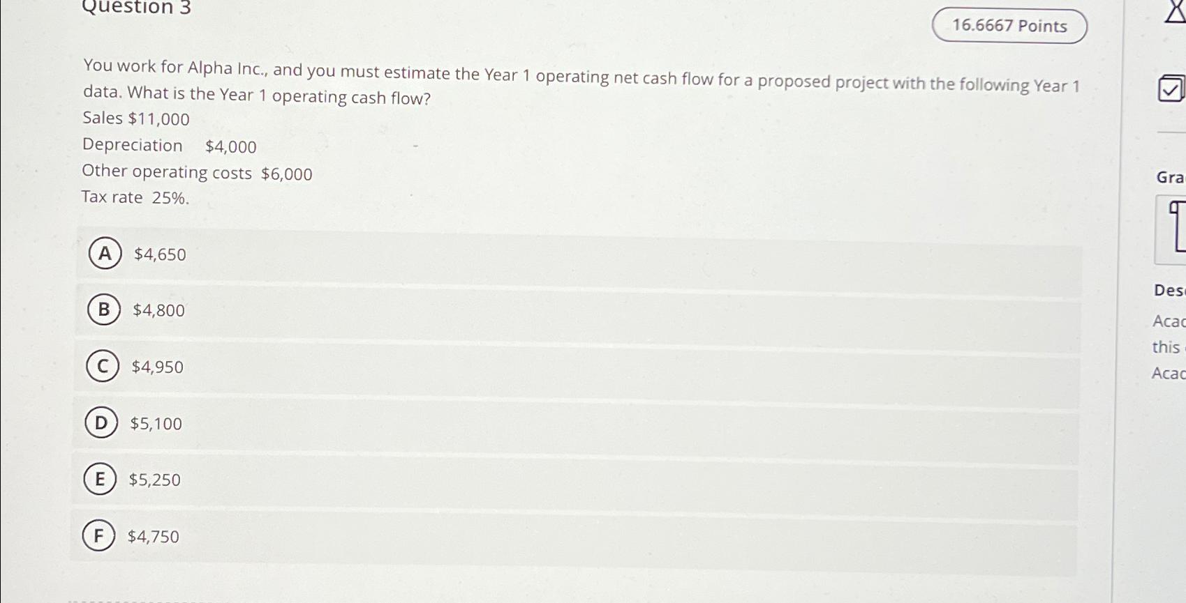 Question 3 You work for Alpha Inc., and you must estimate