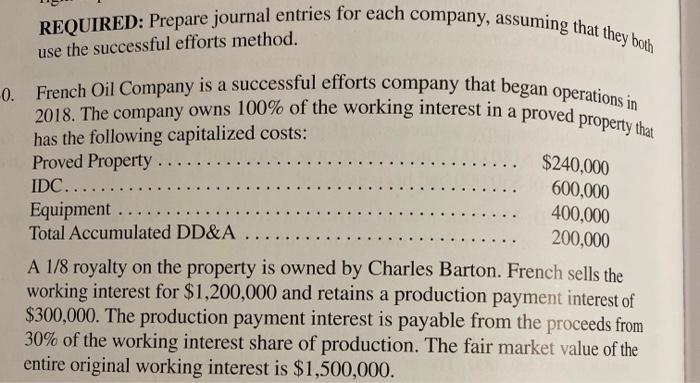  use the successful efforts method. REQUIRED: Prepare journal entries for each