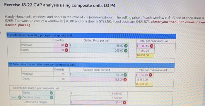  Exercise 18-22 CVP analysis using composite units LO P4 Handy Home
