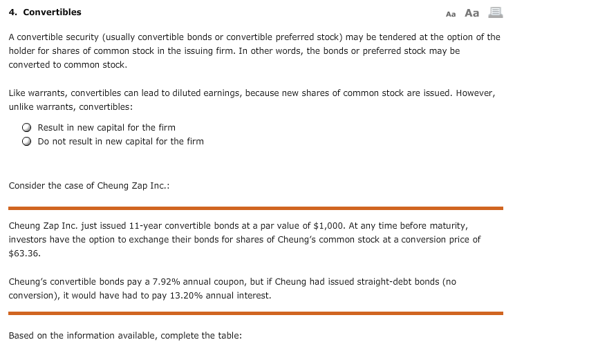  4. Convertibles Aa Aa E A convertible security (usually convertible bonds