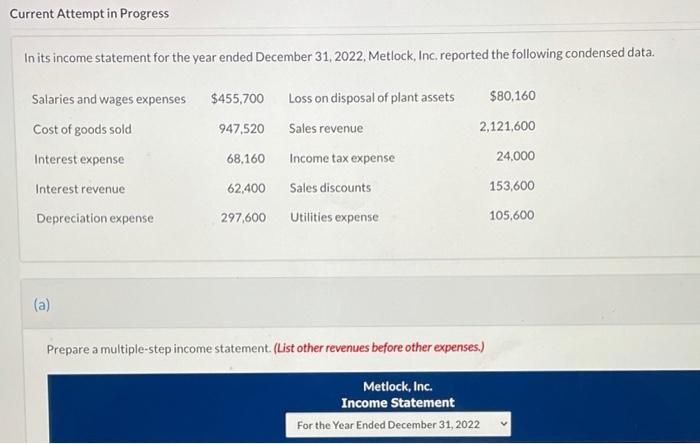  Current Attempt in Progress In its income statement for the year