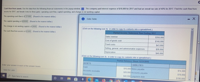  Cash flow from assets. Use the data from the following financial