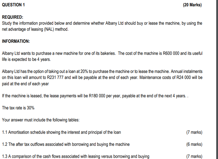 QUESTION 1 (20 Marks) REQUIRED: Study the information provided below and