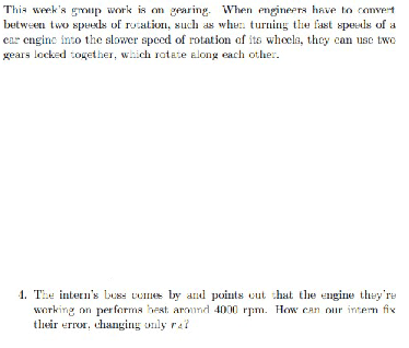 spects of a car enging into the slower speed of rotation of