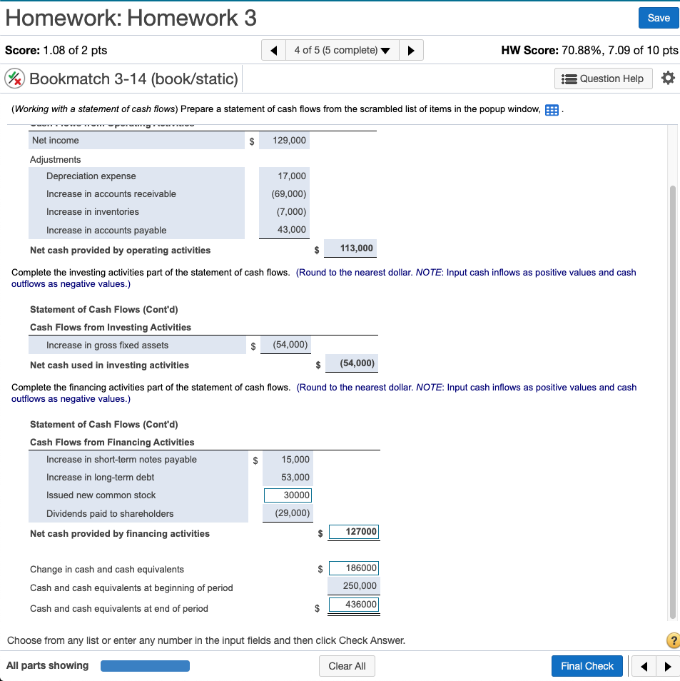 Thank you! Homework: Homework 3 Save 4 of 5 (5 complete) HW