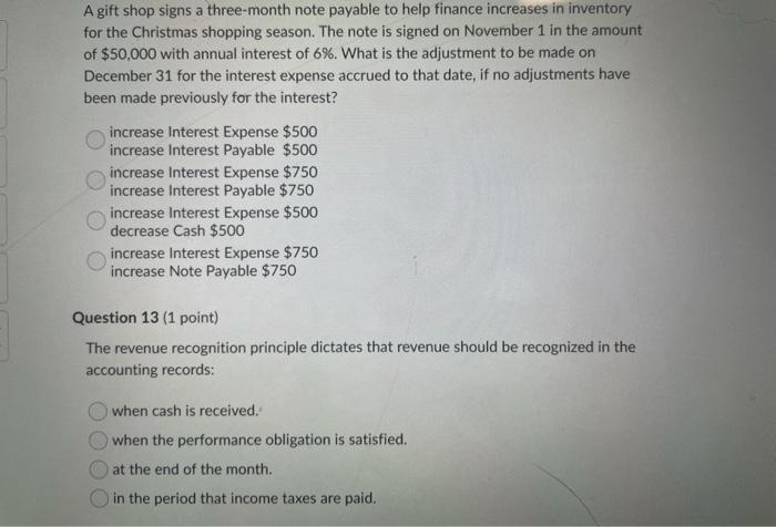  A gift shop signs a three-month note payable to help finance