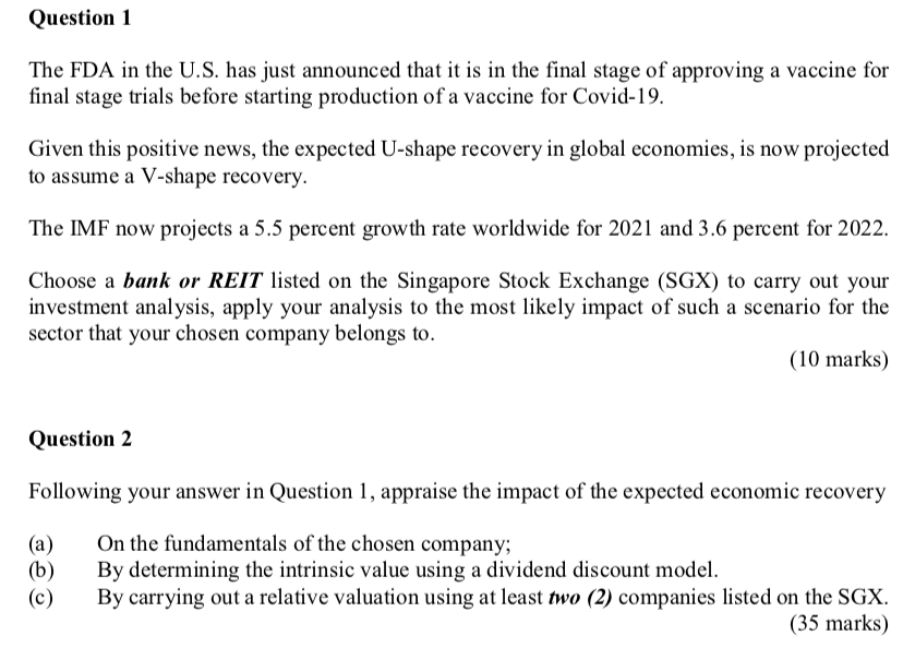  I have the answer for question 1 below: For the consideration