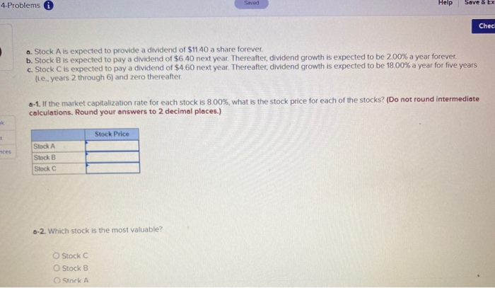 4-Problems Saved Help Save & Ex Check o. Stock A is