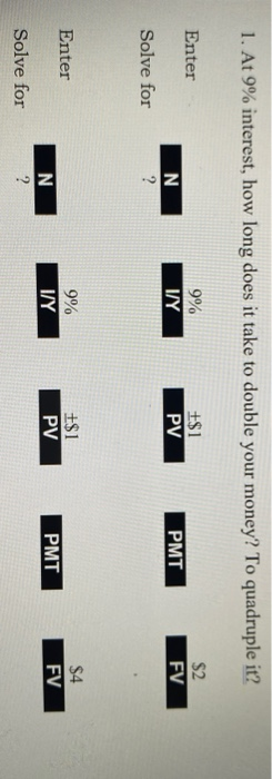  1. At 9% interest, how long does it take to double