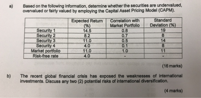  a) Based on the following information, determine whether the securities are