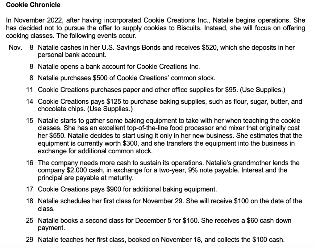 Prepare a tabular analysis of November transactions. Include margin explanations for any