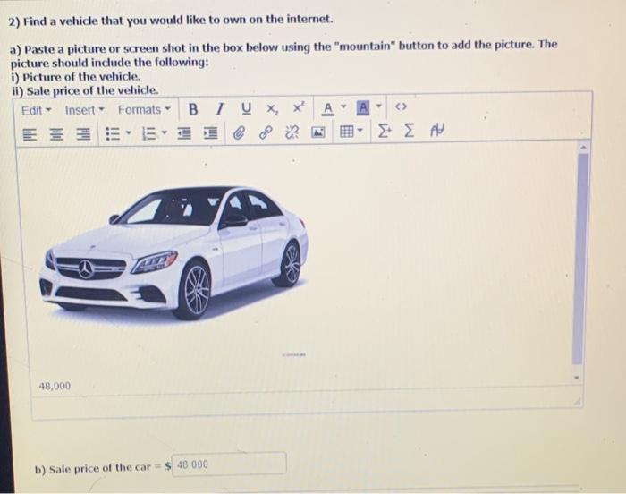 please help :) 2) Find a vehicle that you would like to