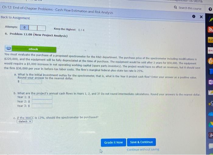  187385782 Ch 12: End-of-Chapter Problems - Cash Flow Estimation and Risk