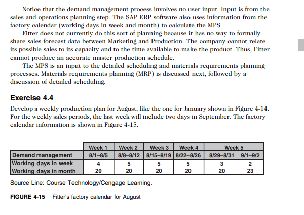 4-14 Fitter's production plan for January: The first five weeks of production