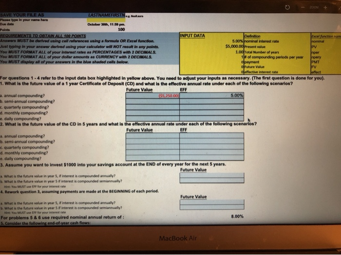 please show work on an excel spreadsheet 2DOM EFF SAVE YOUR FILE