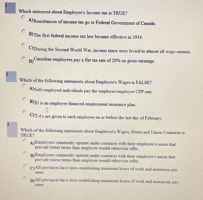 provide its answer as soon as possible please Which statement about Employee's
