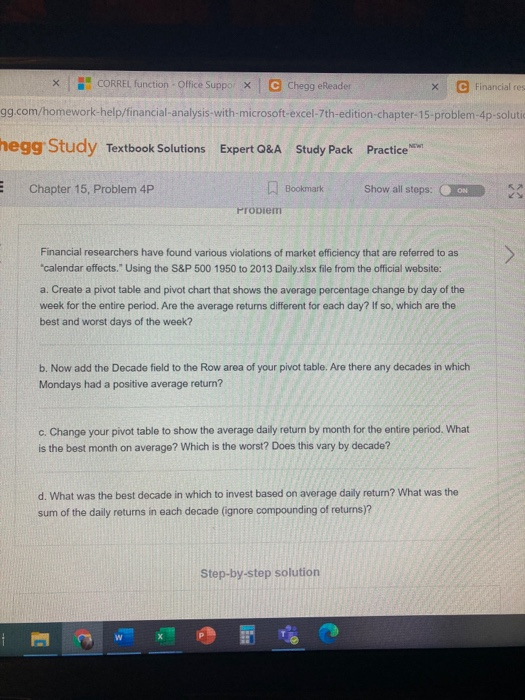  need all answers CORREL function - Office Suppor X C Chegg
