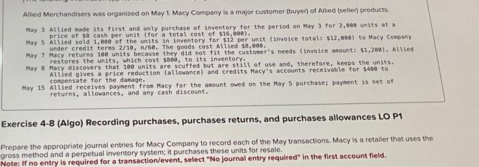 please help asap will upvote please answer asap Allied Merchandisers was organized