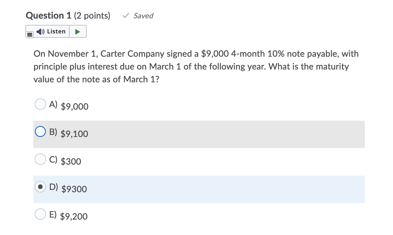  Question 1 (2 points) Saved 1) Listen On November 1, Carter