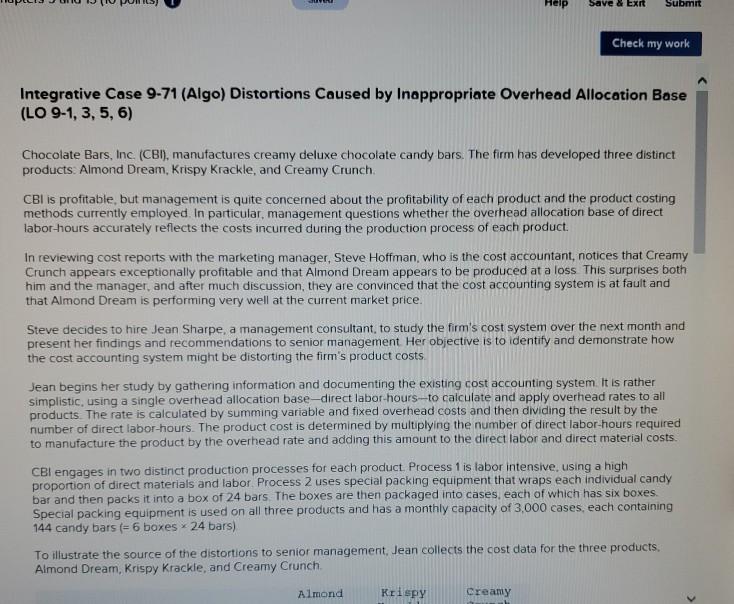  Help Save & EX Submit Check my work Integrative Case 9-71