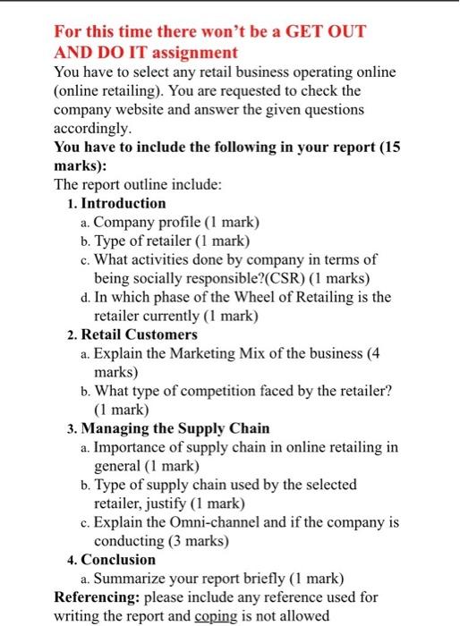  For this time there won't be a GET OUT AND DO