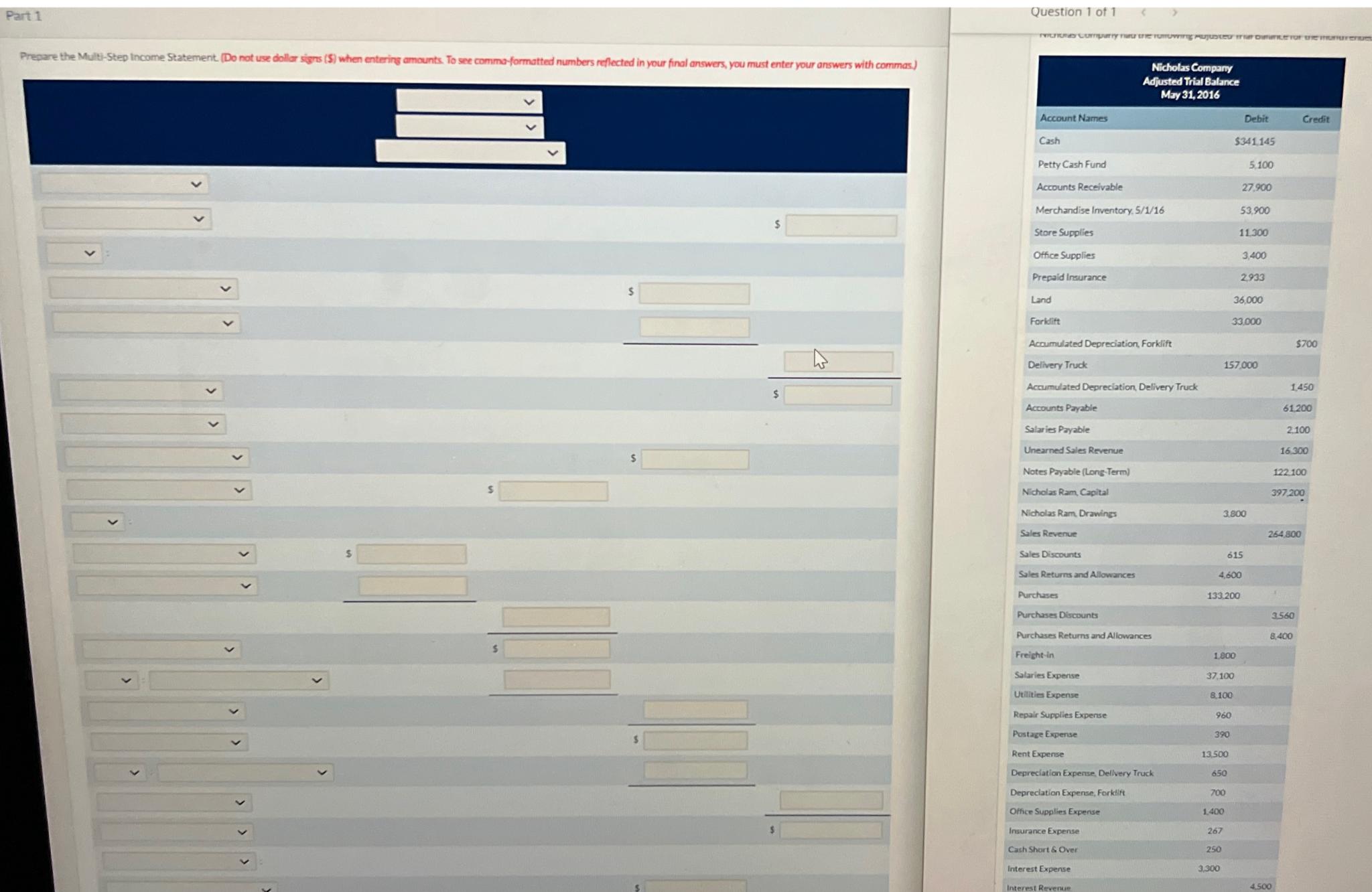  >Make a multi step income statement >prepare the closing entries for