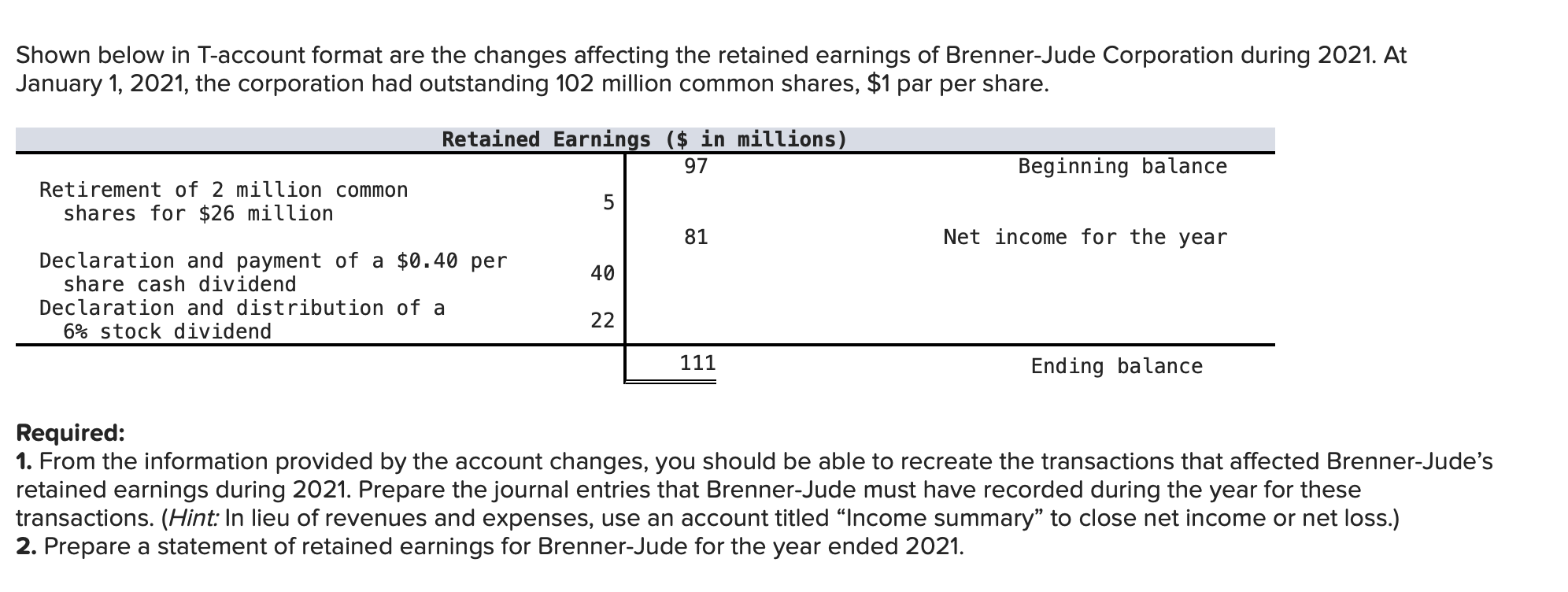  Shown below in T-account format are the changes affecting the retained