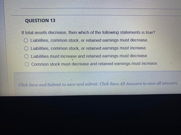  QUESTION 13 If total assets decrease, then which of the following