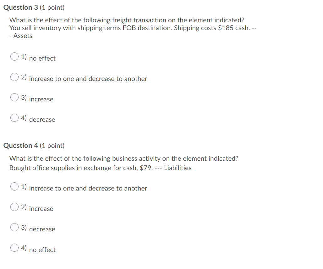 anwers What is the effect of the following freight transaction on the